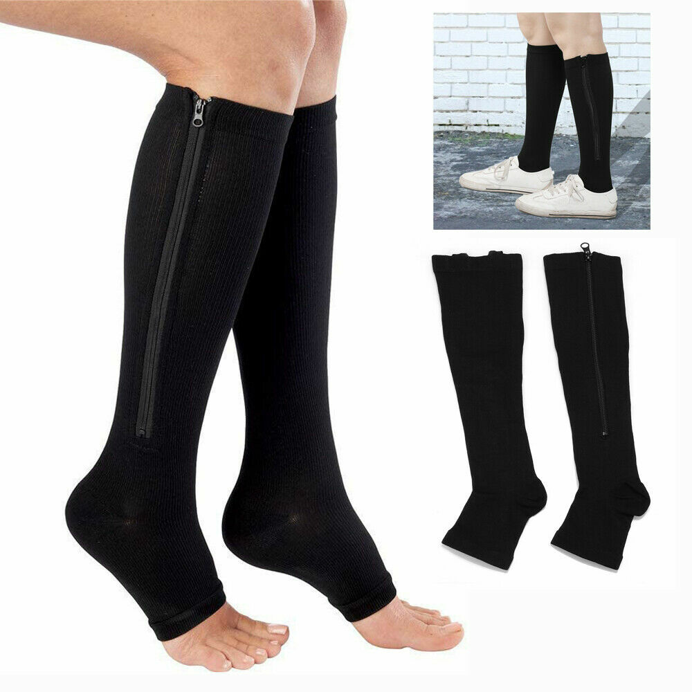 Zippered Medical Compression Socks 20-30mmHg Zipper Open Toe for Men Women