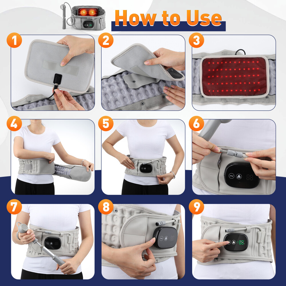 Decompression Back Belt Red Light Heating Massage Braces Back Pain Lower Lumbar