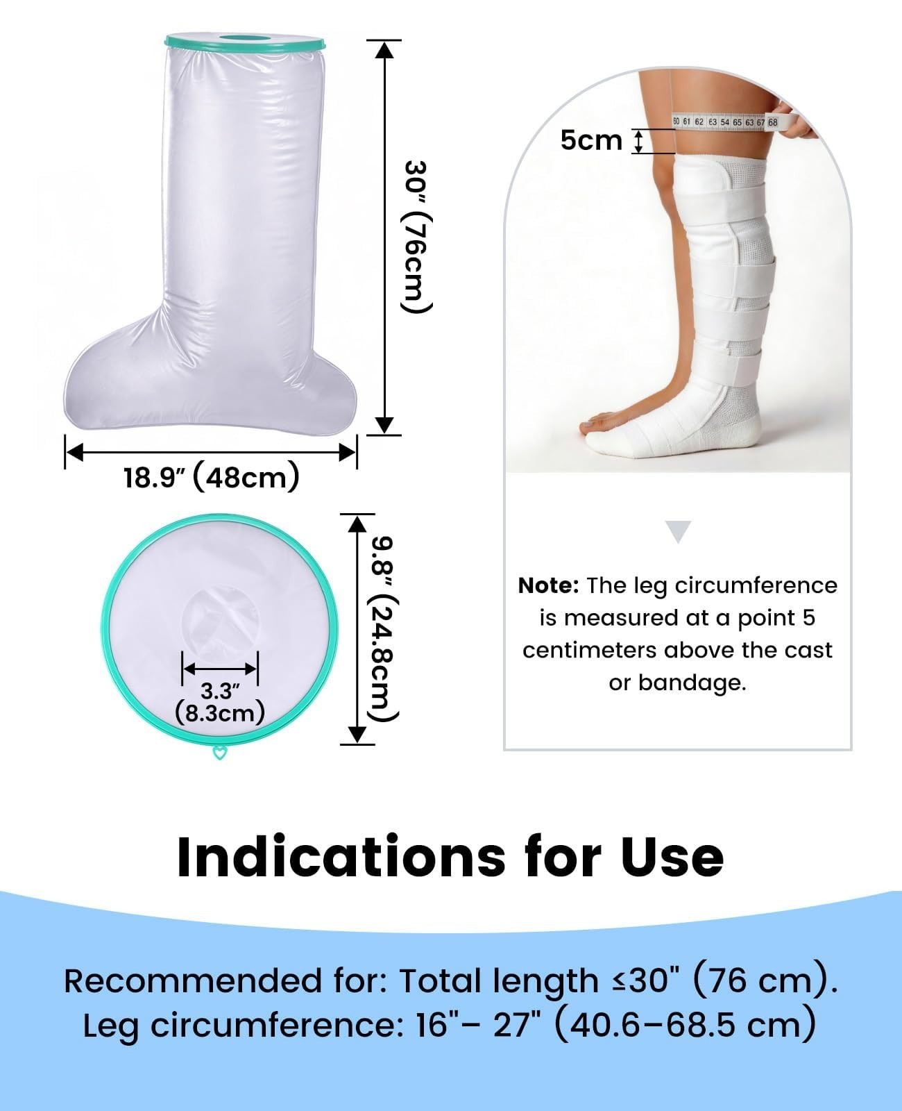 Extra Large Waterproof Leg Cast Cover – Anti-Slip, Reusable, Shower Safe for Sen