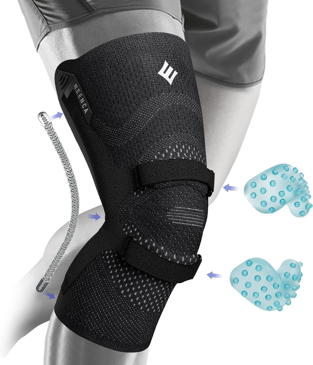 Knee Support Sleeve with Patella Strap, Non-Slip Stabilizers for Injury Recovery
