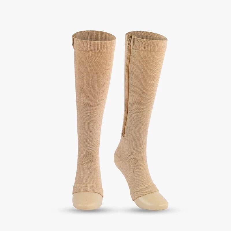 Zipper Open Toe Compression Socks 20-30mmHg Calf Leg Ankle Support Stocking sz S