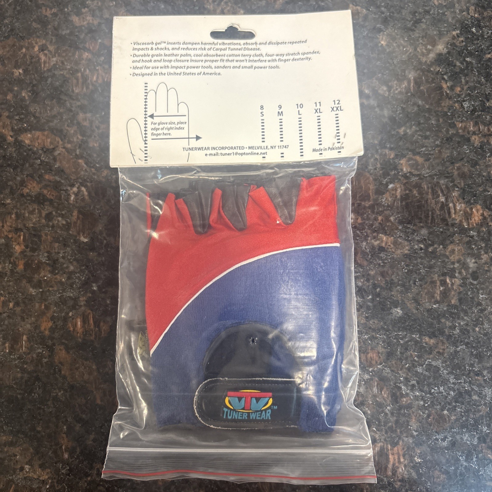 Terry Back Fingerless Anti-Vibe w/Genuine Leather & AV Gel in Palm 2 Pack Medium