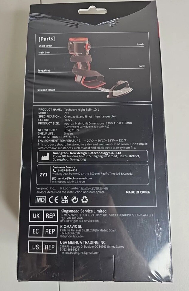 Tech Love Night Splint ZY1 Adjustable Knob Correction Left Foot