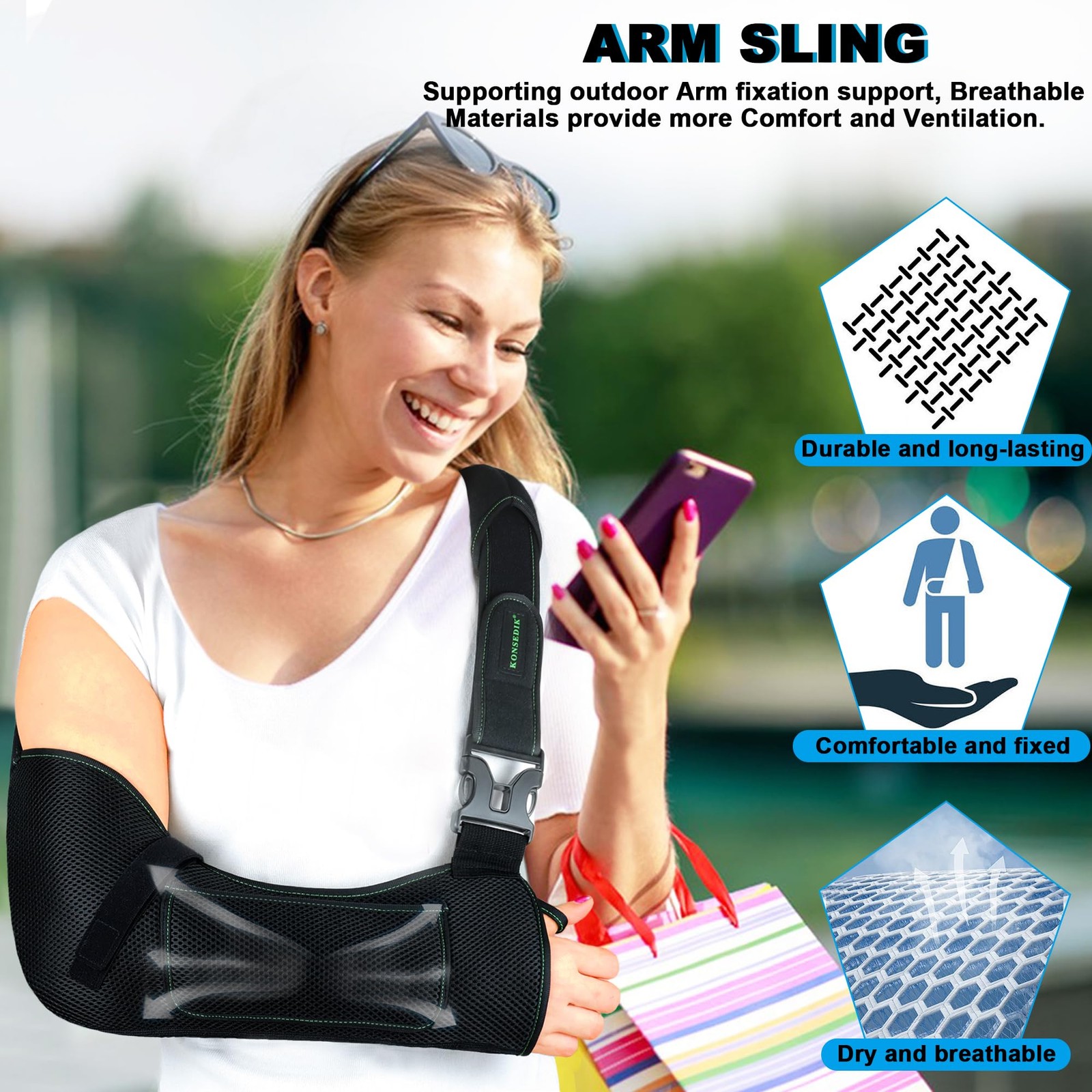 Breathable Arm Sling,Padded Shoulder Brace with Anti-Slip Thumb Loop,Unisex I…