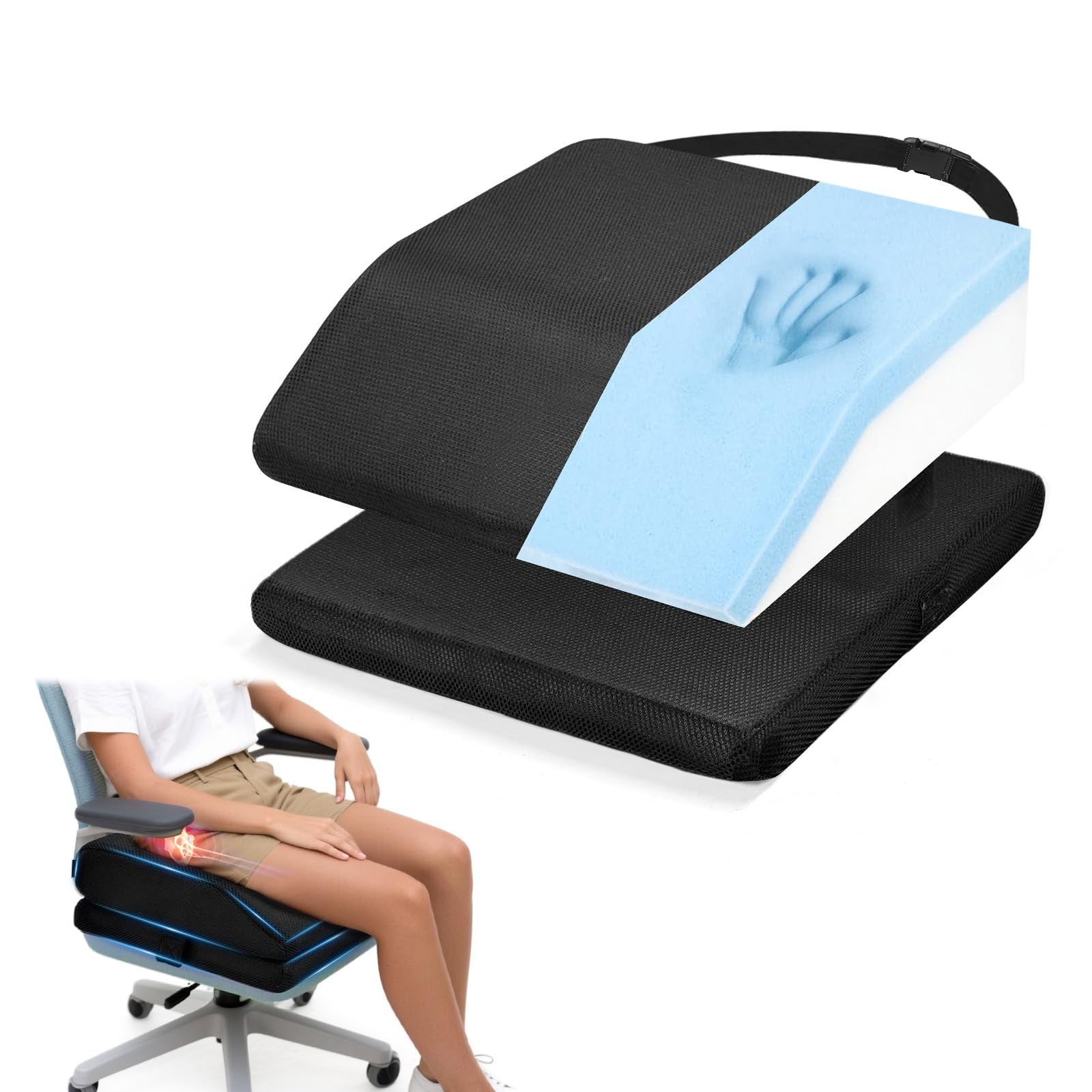 Adjustable Memory Foam Hip Surgery Cushion – Non-Slip, Strap for Recovery, Wheel