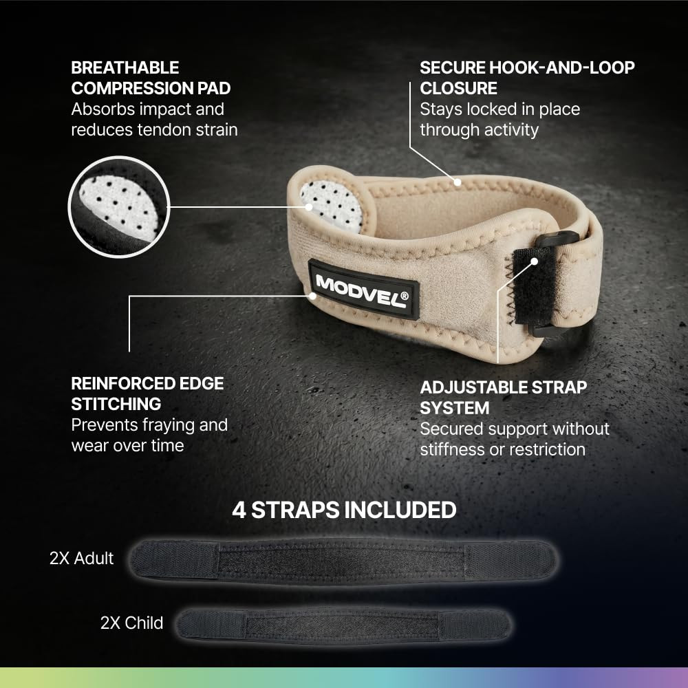 Modvel Knee Strap Patella Tendon Support Brace Band, One Size, 2-Pack | Adjustab