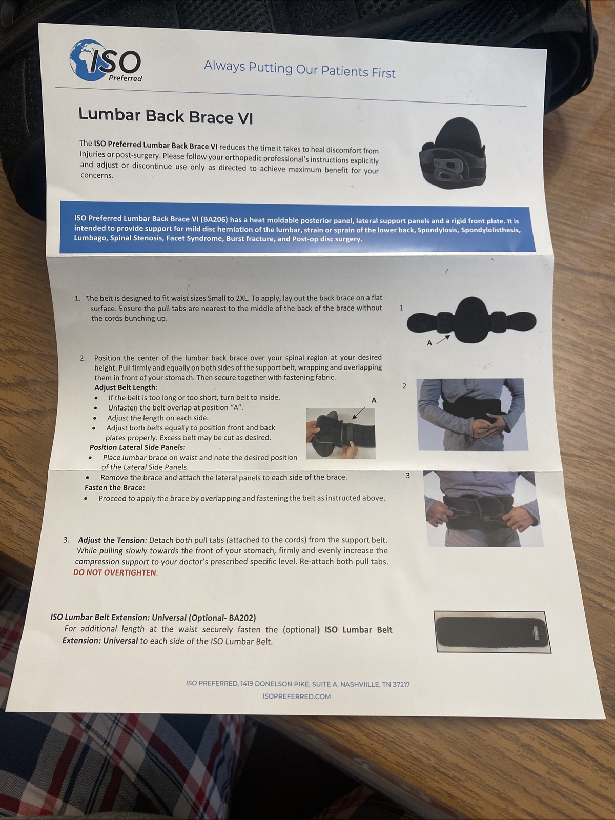 ISO Preferred Lumbar Back Brace VI ISO-BA206 Black Patient Care Posterior Panel