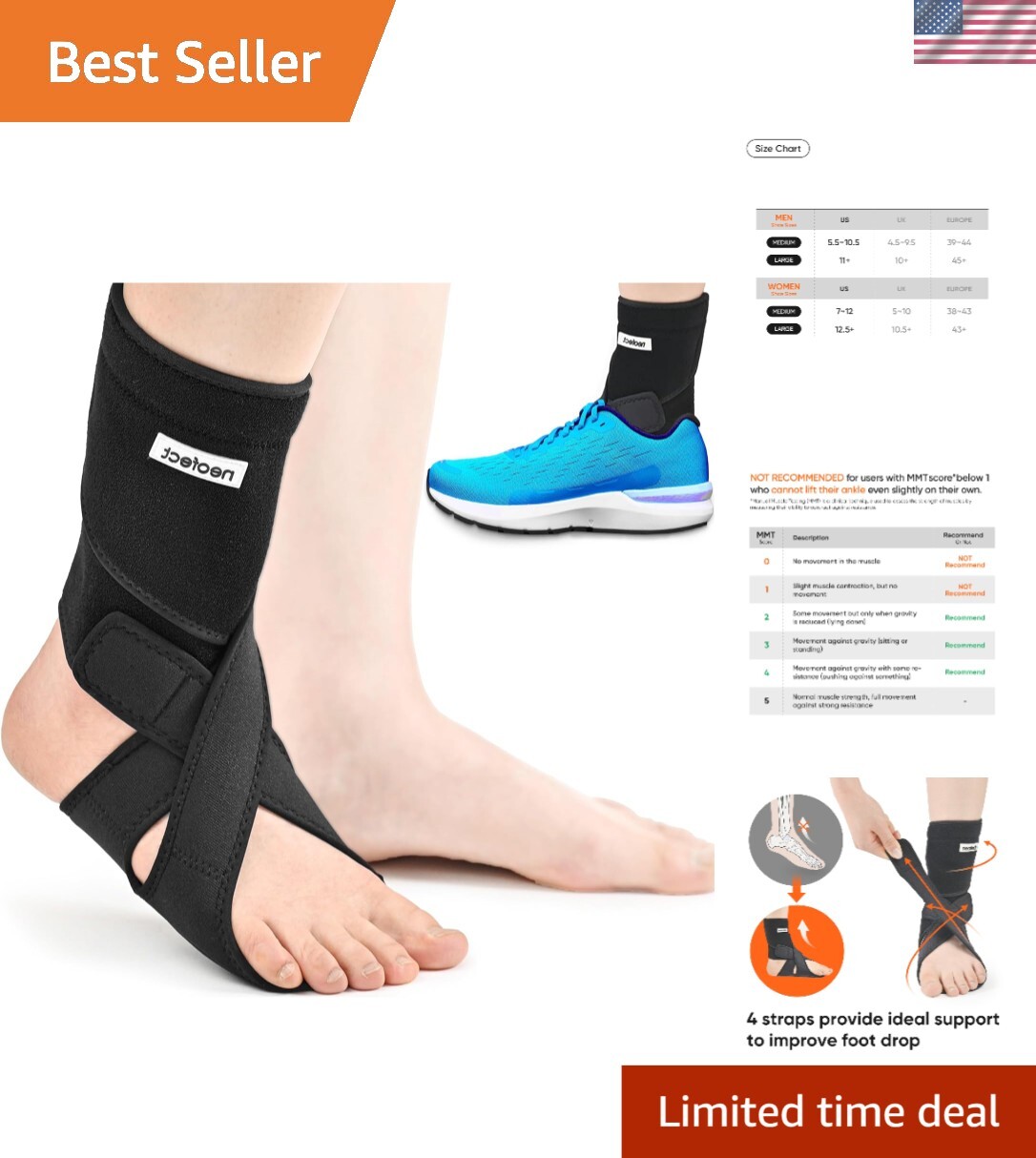 Breathable Drop Foot Brace with Adjustable Straps – Support for Mobility & Rehab