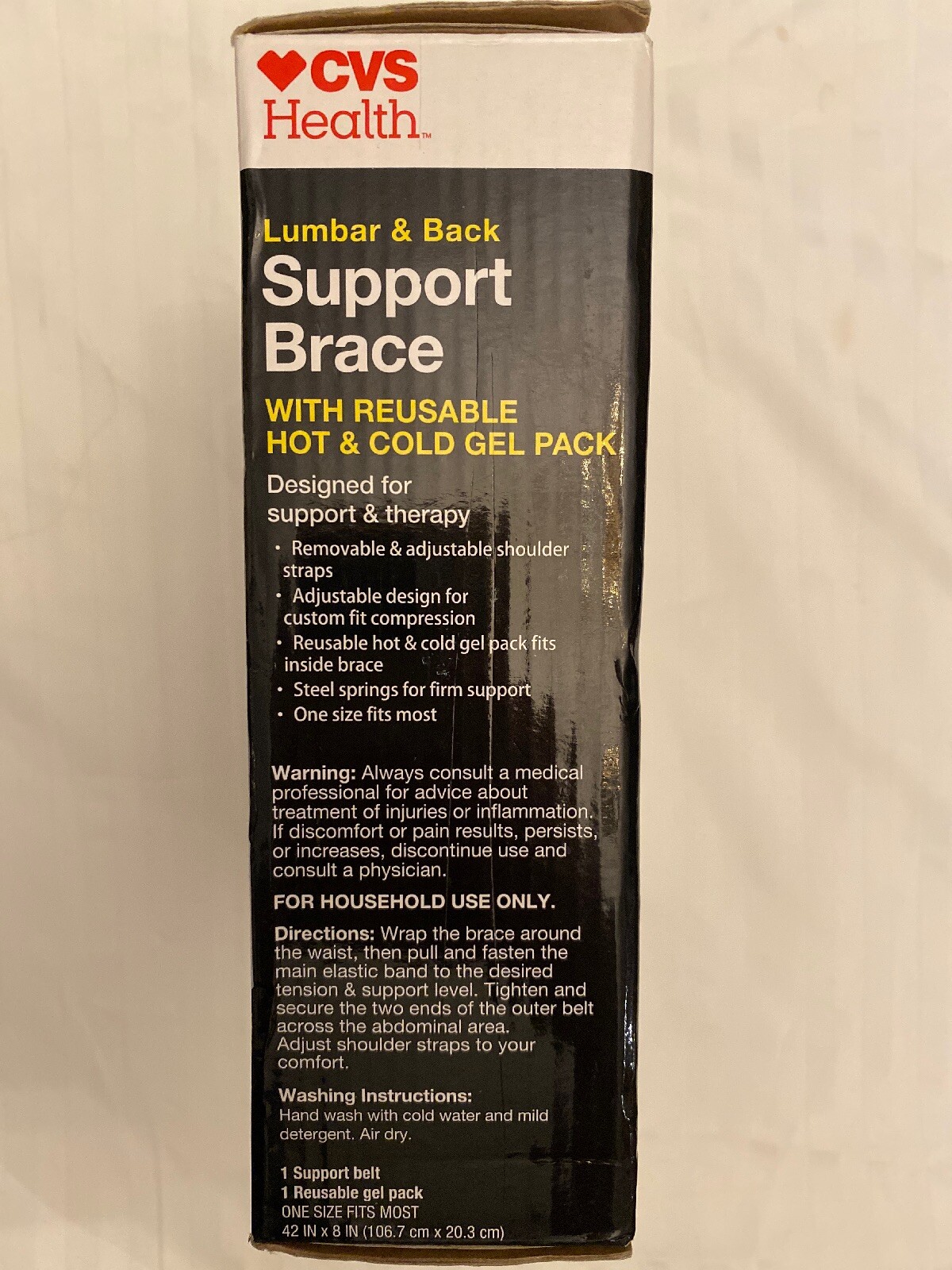 Lumbar & Back SUPPORT BRACE with Reusable Hot & Cold Gel Pack CVS Health