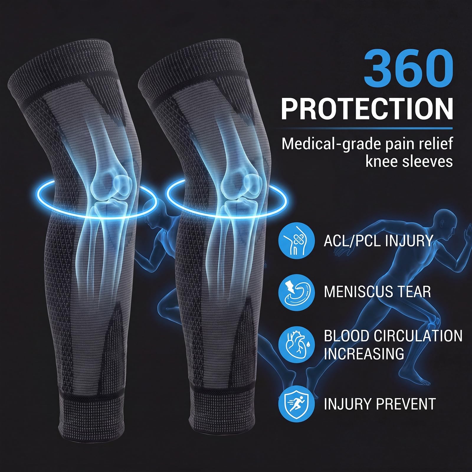 Susade 2 Pcs Full Leg Compression Sleeve Thigh Knee Calf Support Compression…