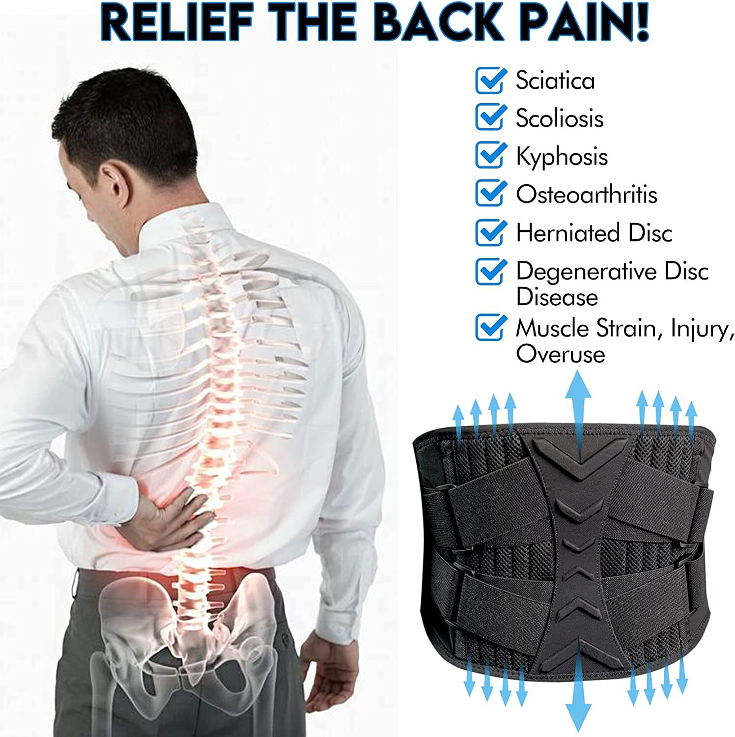 Lumbar Support Breathable Back Brace Lower Waist Back Belt Straps Pain Relief