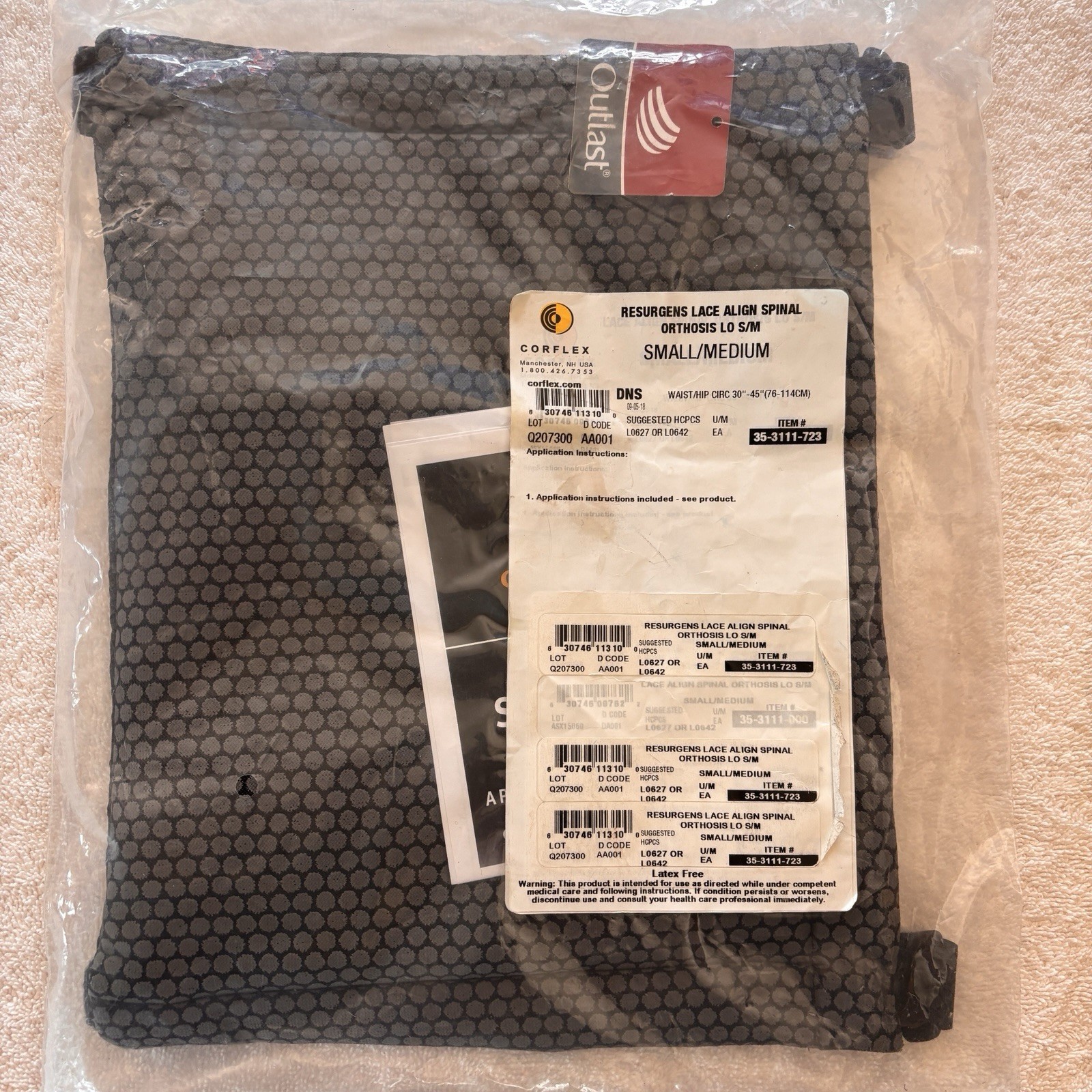 Corflex Lace Align Spinal Orthosis LO Small/Medium Item #35-3111-723 New Sealed