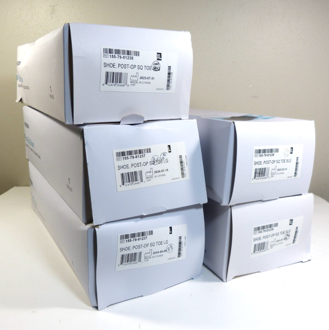 Lot of 5 McKesson Black Post-Op Shoe Large 155-79-81237 and XLarge 155-79-81238