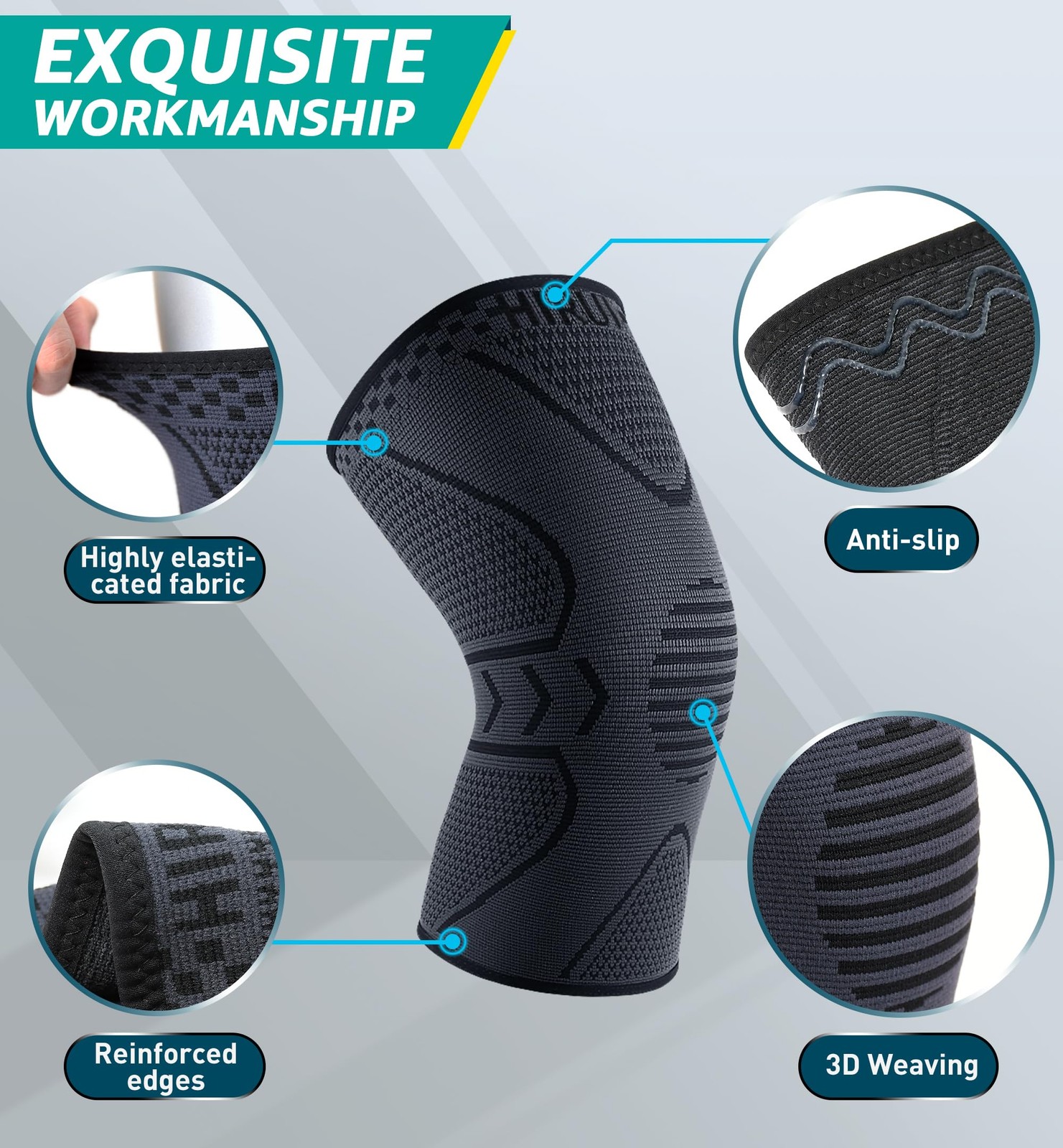 HiRui Knee Brace Compression Sleeve [2 Pack] for Men Women Small, Black