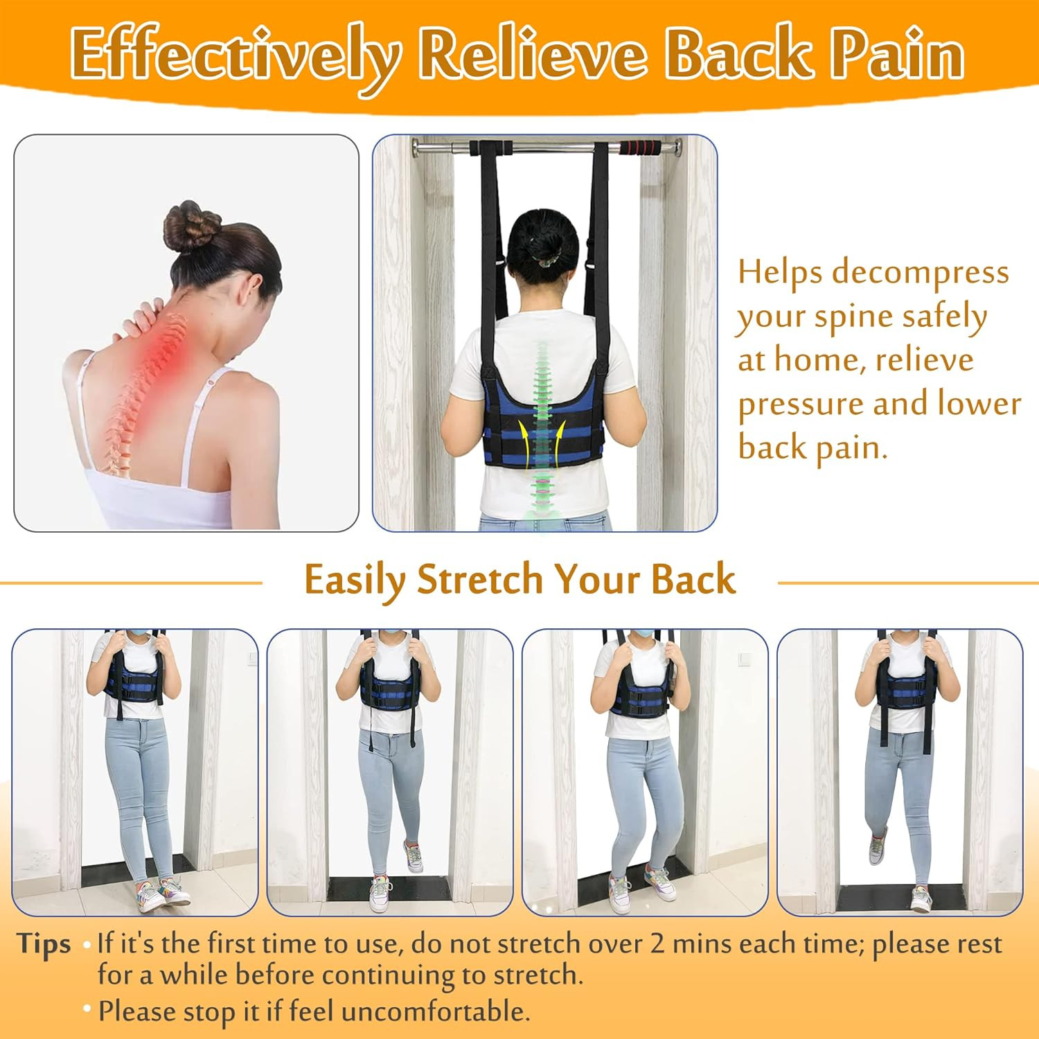 Back Stretcher, Lumbar Traction Device, Spine Decompression Belt for Pain Relief