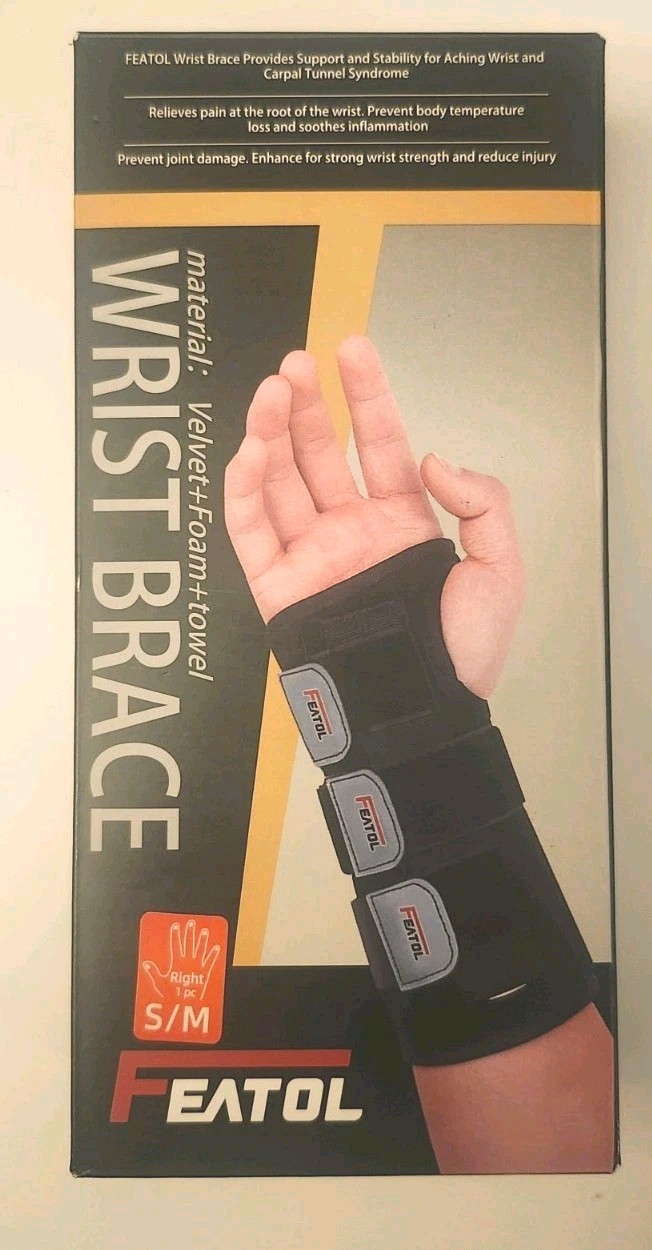 FEATOL Wrist Brace Right Hand S/M Carpal Tunnel Support Splint Open Box unused