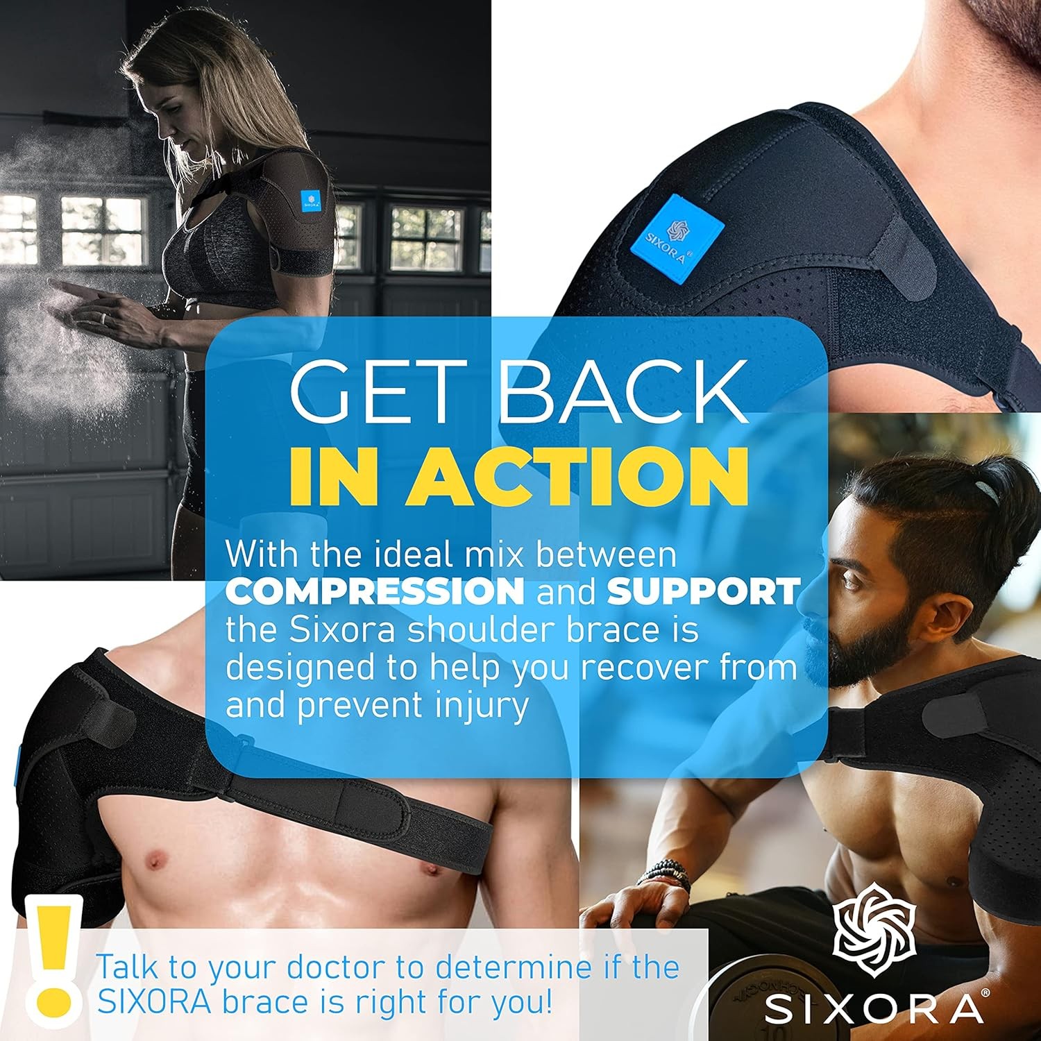 Sixora Shoulder Brace Adjustable Shoulder Strap (Black) Regular Size 30″-40″