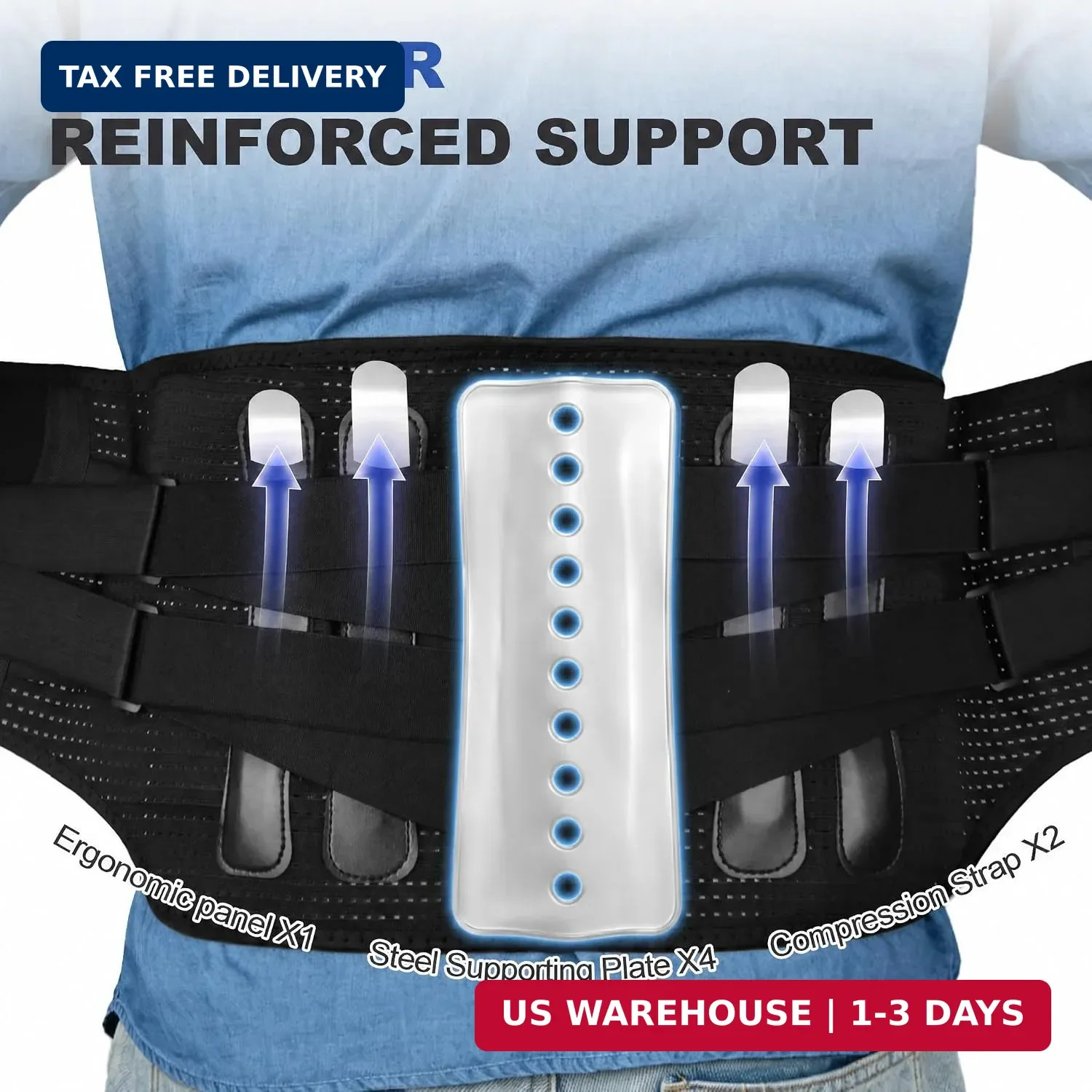 Back Brace, Adjustable Lumbar Support Belt for Men and Women | Heavy Duty Compre