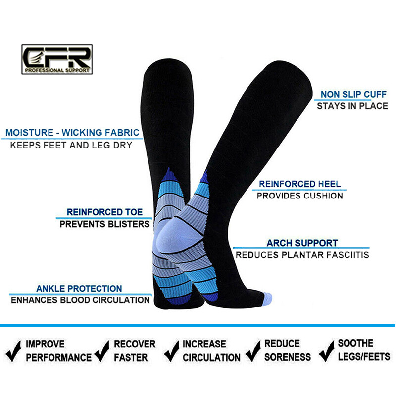 Copper Stretch Compression Socks 20-30mmHg Leg Support Sports Sleeve Men Women
