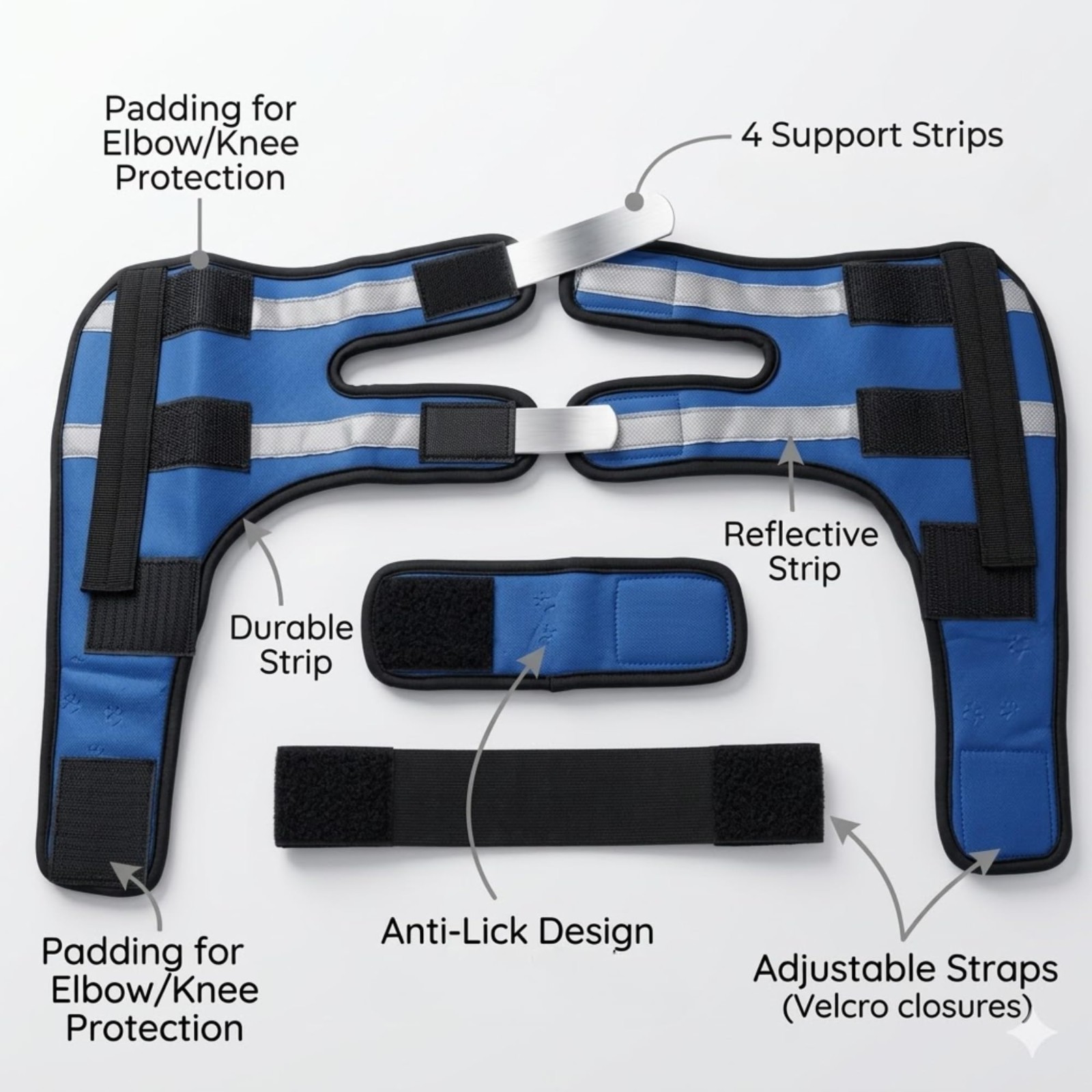 Adjustable Dog Knee Brace with 4 Support Strips, Elbow Support, Reflective Wrap