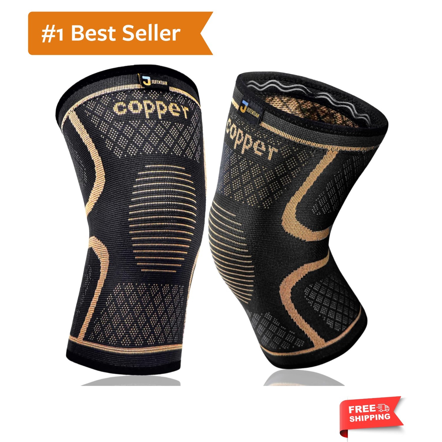 Durable Copper Knee Braces for Men & Women – Compression Sleeves, 2 Pack, Large