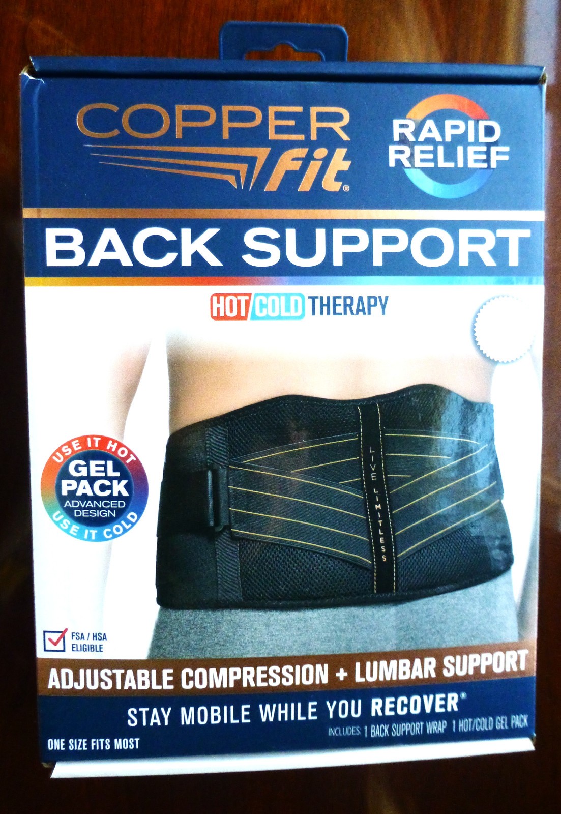 Copper Fit Rapid Relief 3-In-1 Hot/Cold Therapy Back Support One Size Fits Most