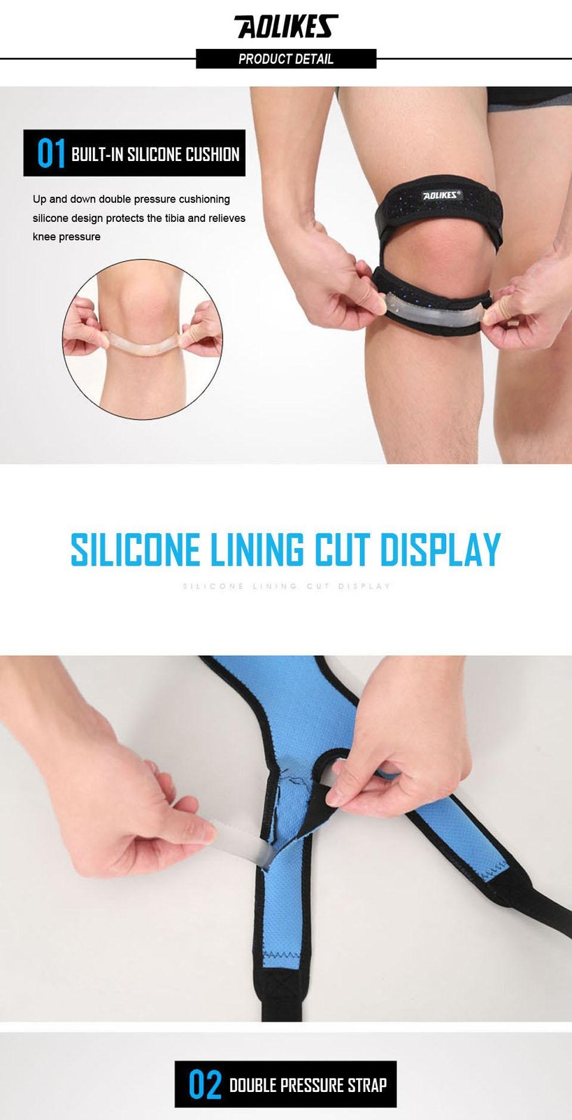 Aolikes 1pcs Adjustable Patella Knee Strap with Double Compression Pads Knee Sup