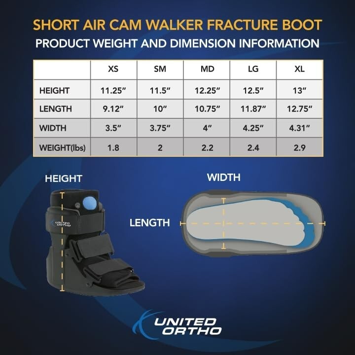 United Ortho Short Air Cam Walker Fracture Boot Extra Small Black