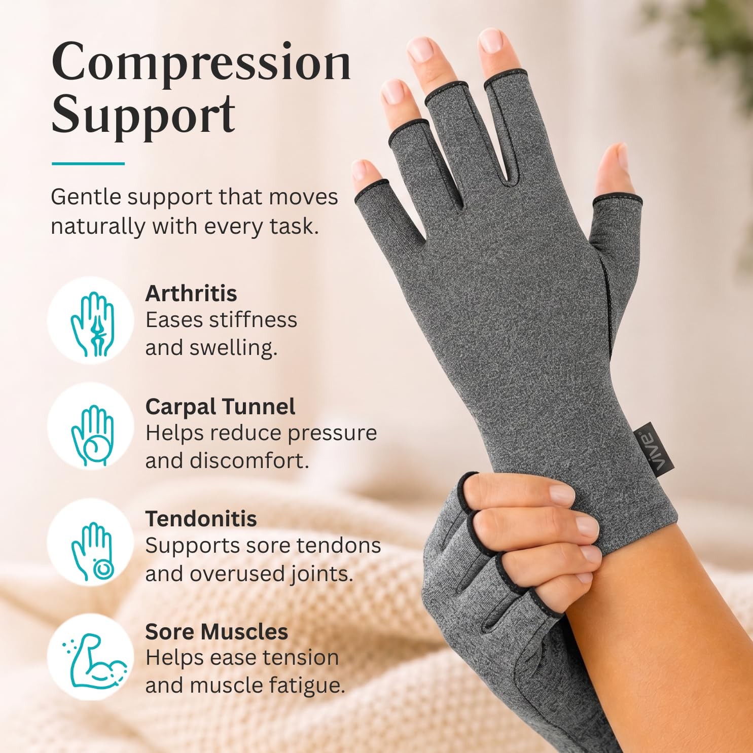 Compression Arthritis Gloves Unisex Open Finger Carpal Tunnel Pain Relief
