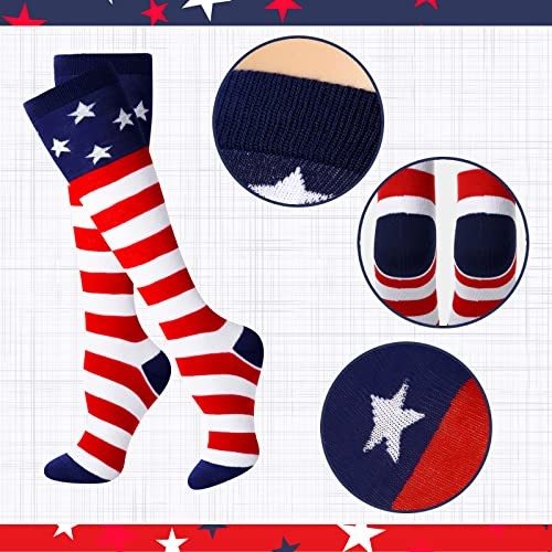 4 Pairs Women Men American Flag Knee Socks Christmas One Size Classic Colors