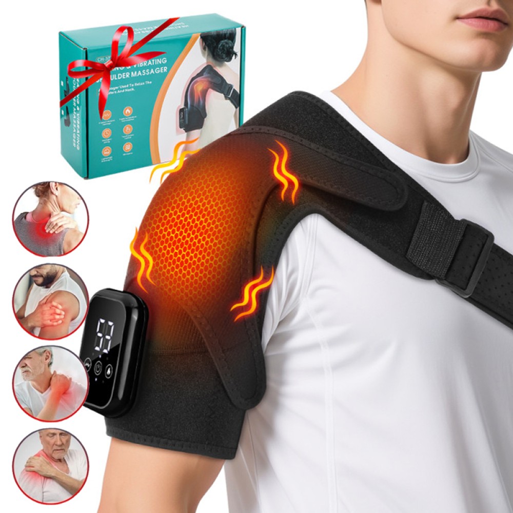 Electric Heated Shoulder Massager With Vibration Massage Brace Joint Pain Relief