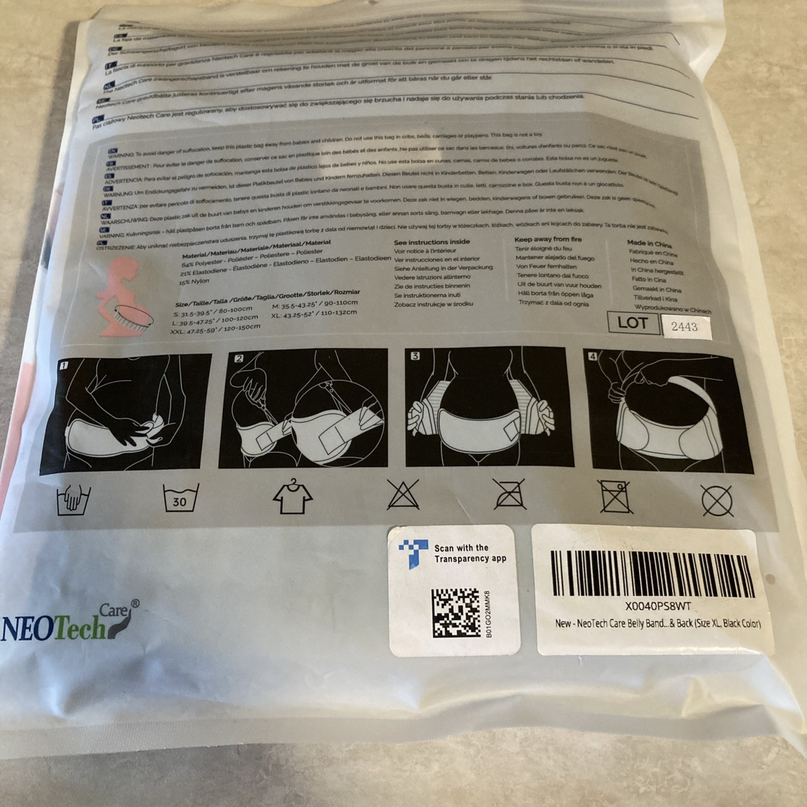 Neo Tech Care NTC T007 Maternity Support Belt Belly Band Black Size XL NEW