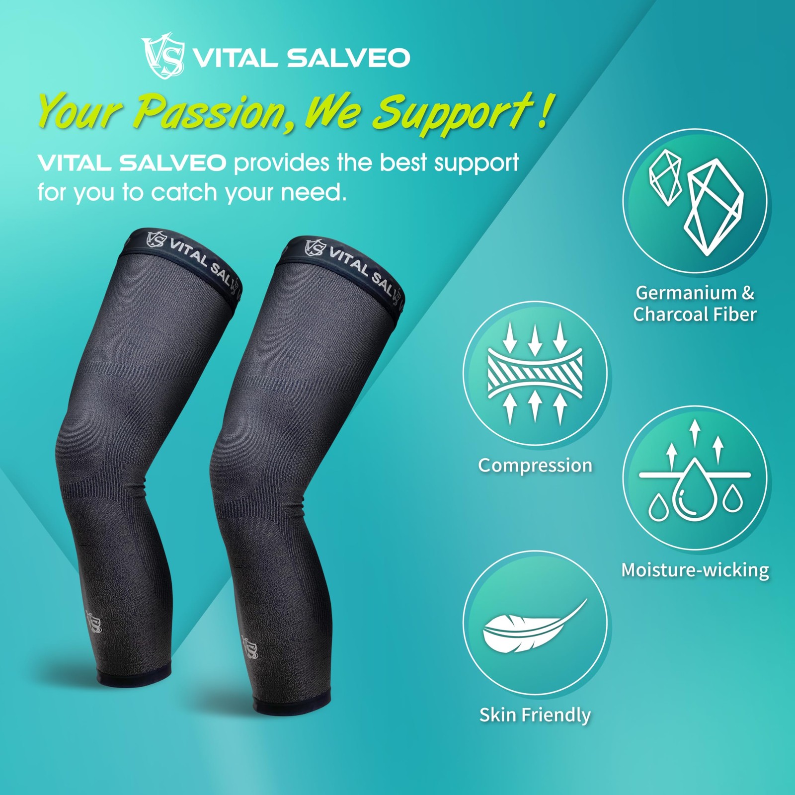 Vital Salveo Germanium & Carbon Recovery Full Leg Sleeve – Compression Leg Sl…