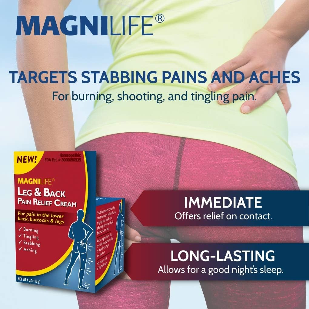 MagniLife Leg & Back Pain Relief Cream 4oz – Fast Absorbing, No Residue