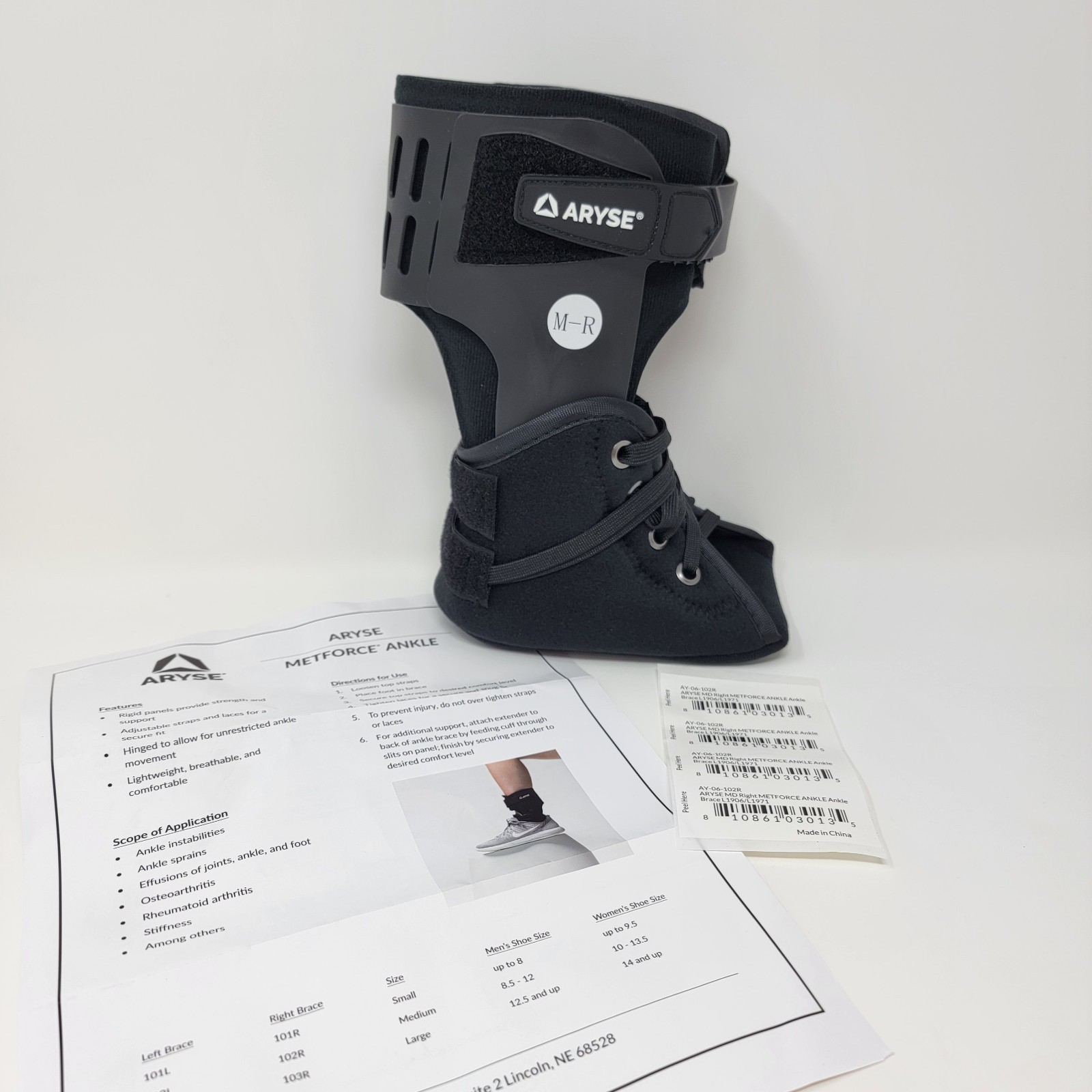 New! ARYSE AY-06-102R Medium Right – Metforce Hinged Ankle Brace M-R Black