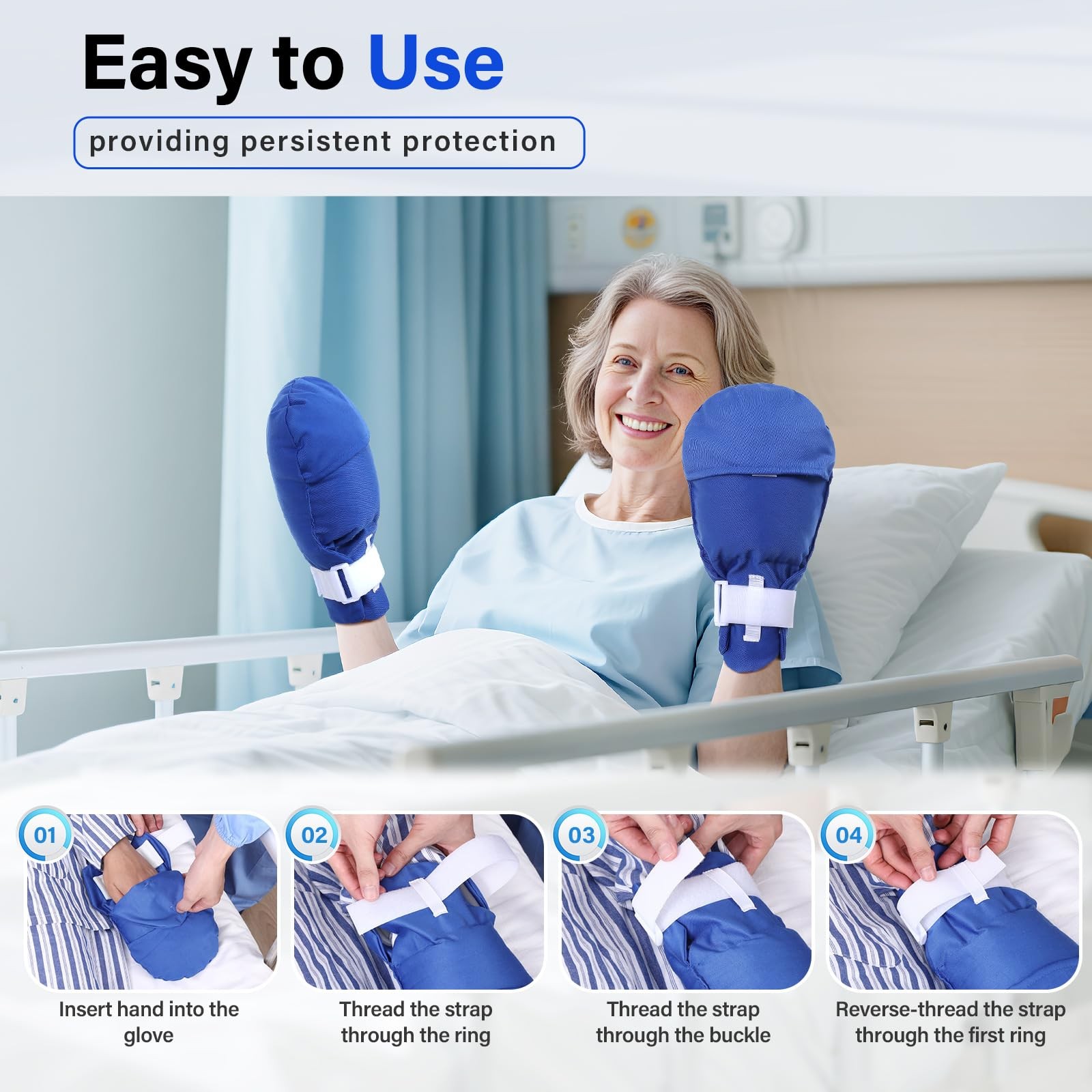 BORuner Dementia Gloves 2pcs |Double-Padded Restraint Security Mitts,Open Front