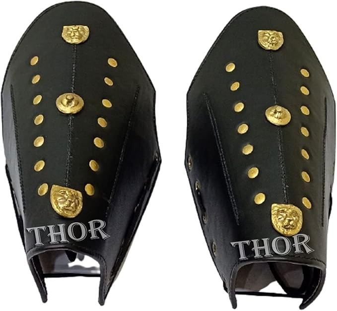 Armor Knights Medieval Black Leather Brass Accent Arm Guard Costume Rustic