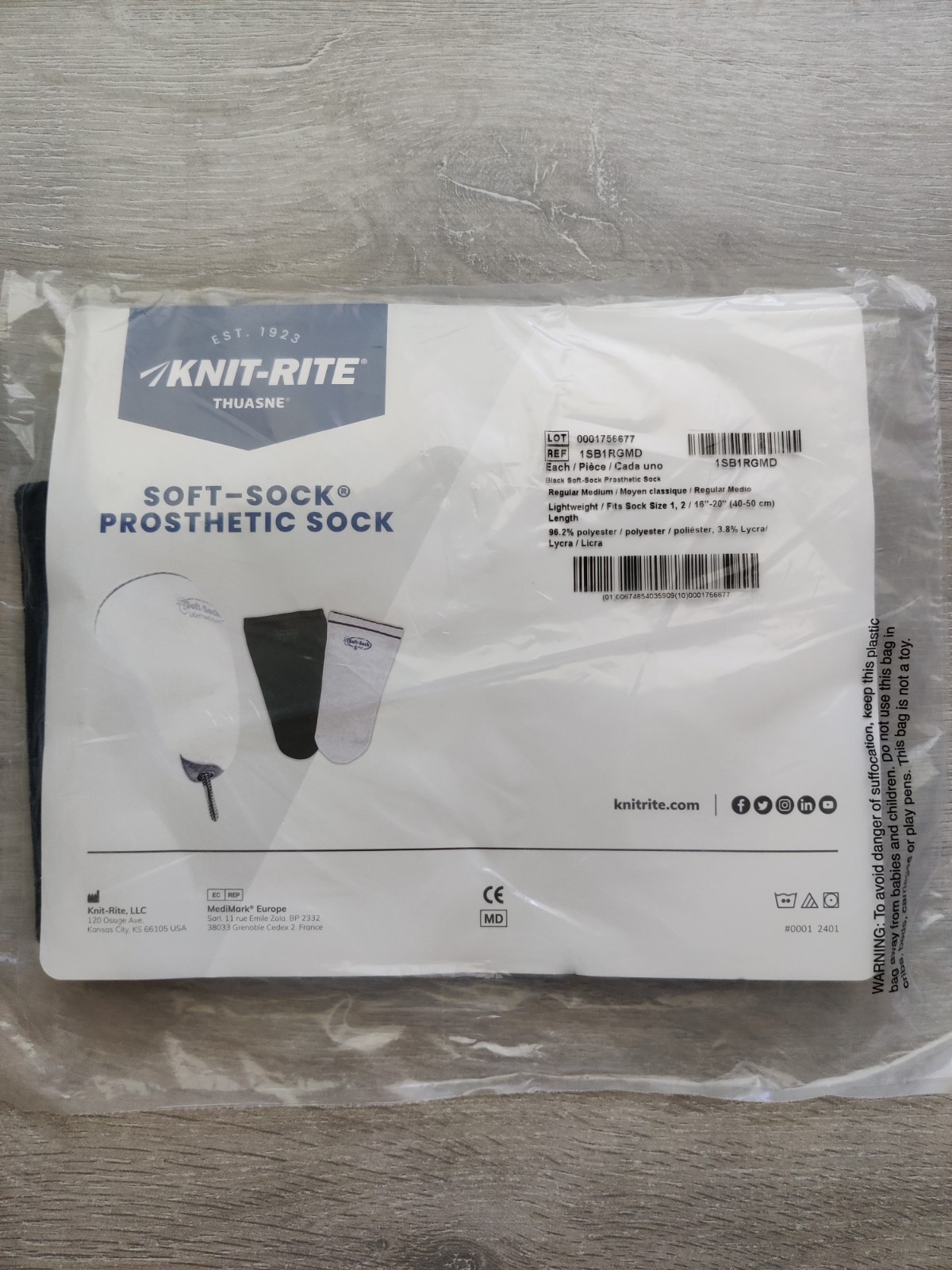 Knit-Rite Soft-Sock Prosthetic Sock 1SB1RGMD Fits Size 1 , 2. 16″-20″
