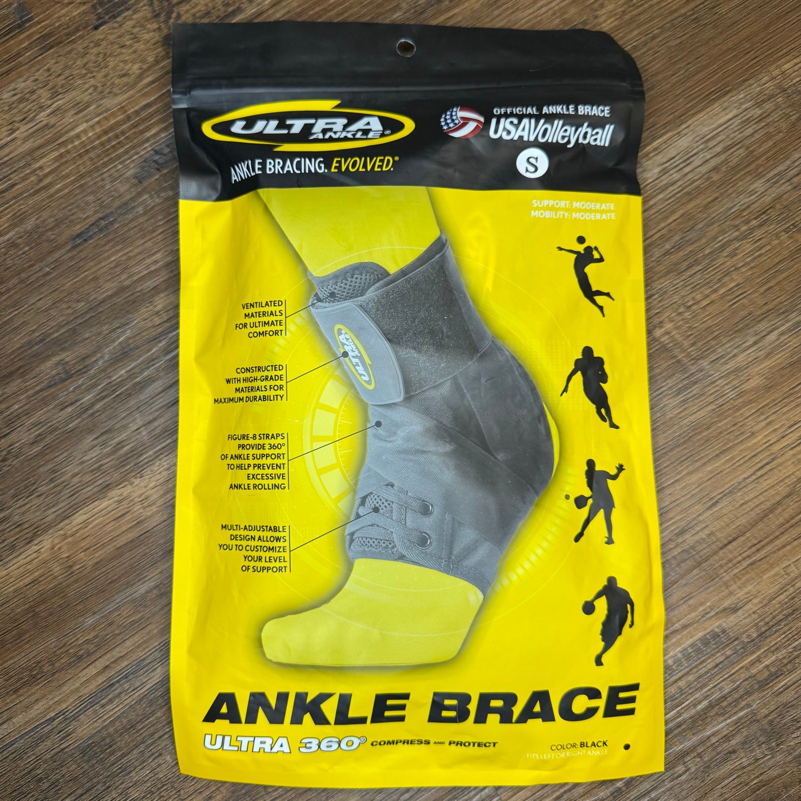 Ultra 360 Black Lace-Up Ankle Brace Ankle Support & Adjustable Compression Small