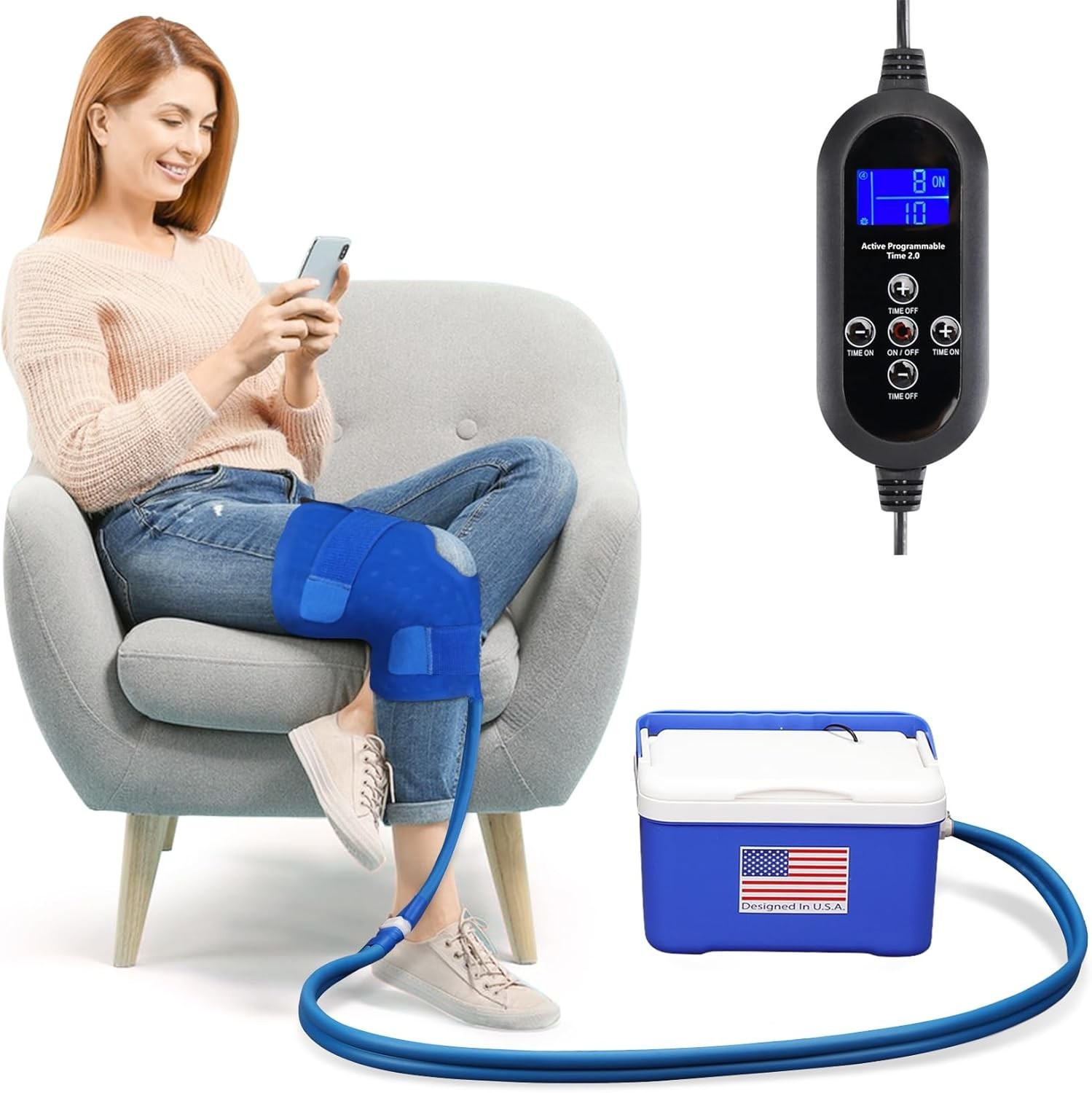 Adjustable Cold Therapy System for Post-Surgery Recovery – Quiet Pump, Blue