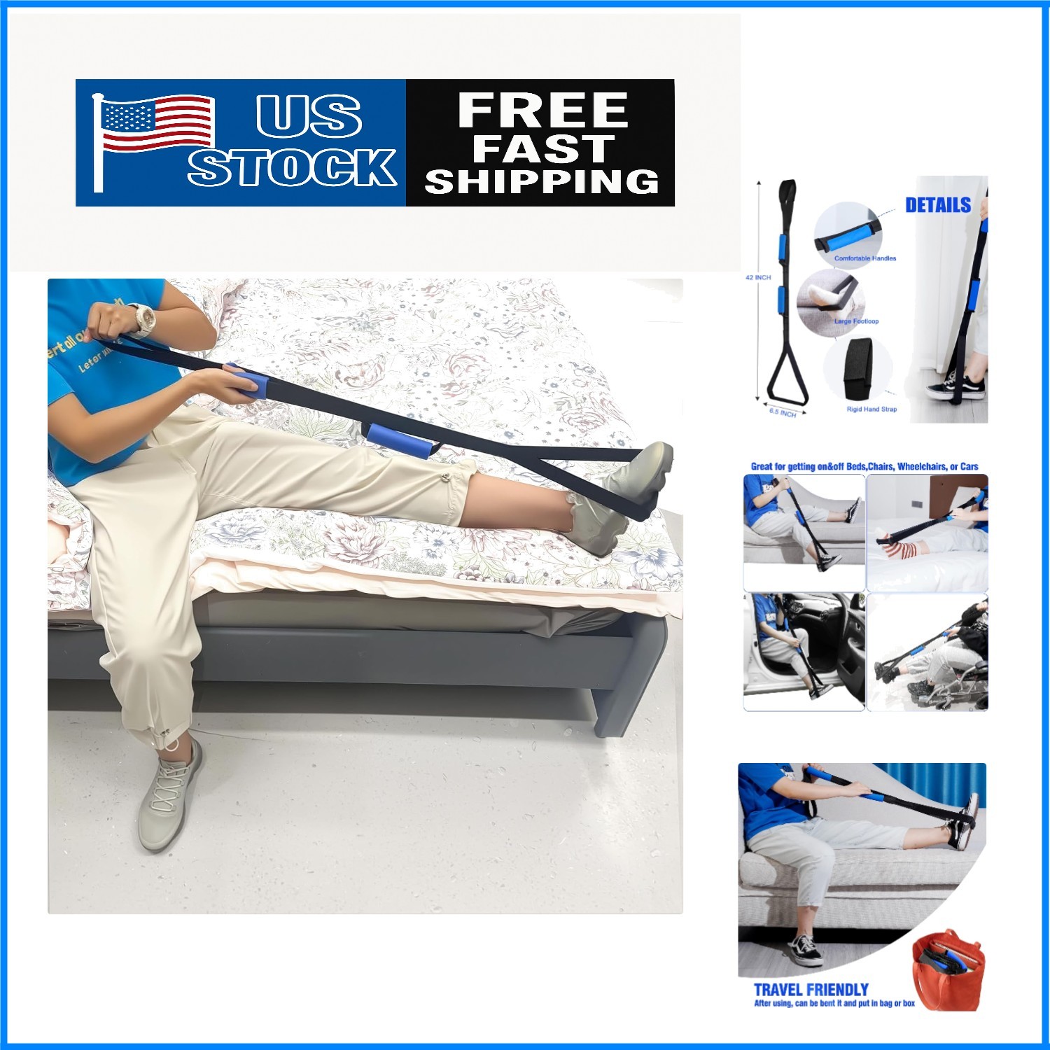 Sturdy Ergonomic Leg Lifter Strap with Large Loop for Easy Use – Black 42 Inch