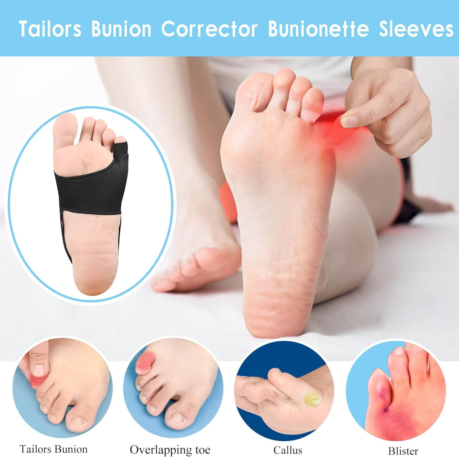 Tailors Bunion Protector 1Pair Bunionette Sleeves Built-In Gel Pads Silicone