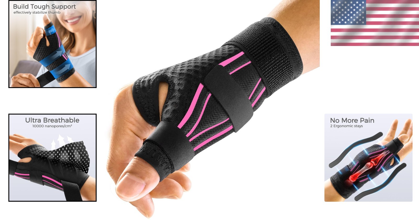 Ergonomic Thumb Brace for Arthritis & Tendonitis – Adjustable Comfort in Pink