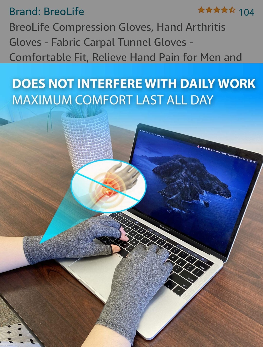 BreoLife Arthritis Gloves Compression XL. Does Not Interfere With Daily Work.