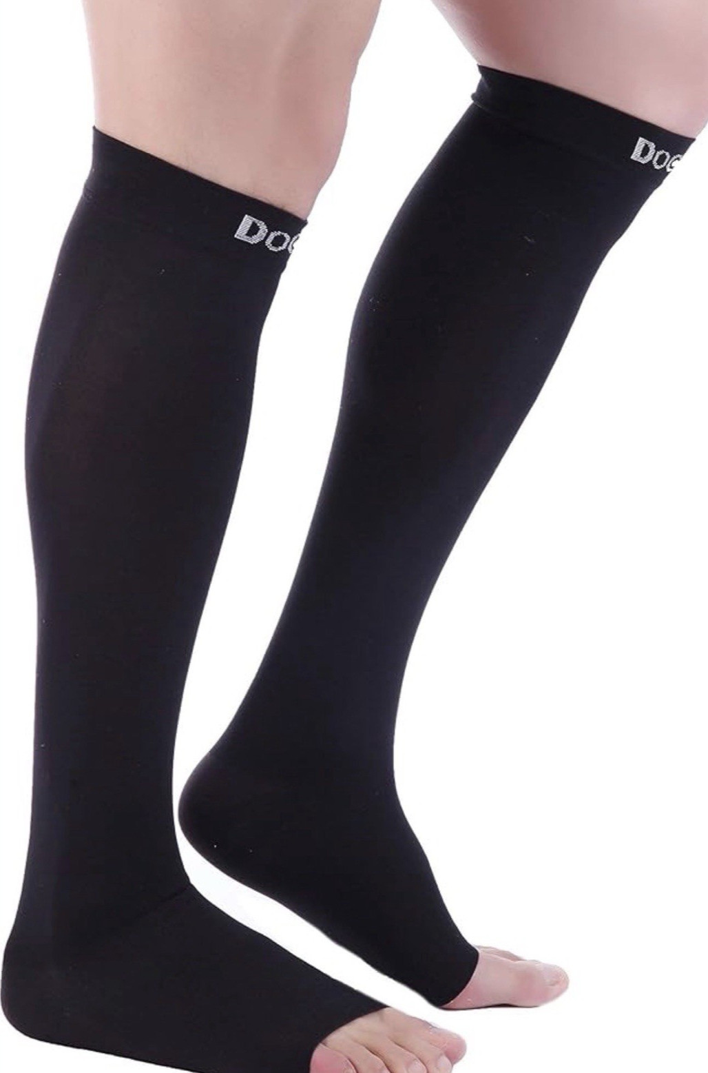 Doc Miller Open Toe Compression Sleeves 15-20mmHg Large Black 1 Pair New