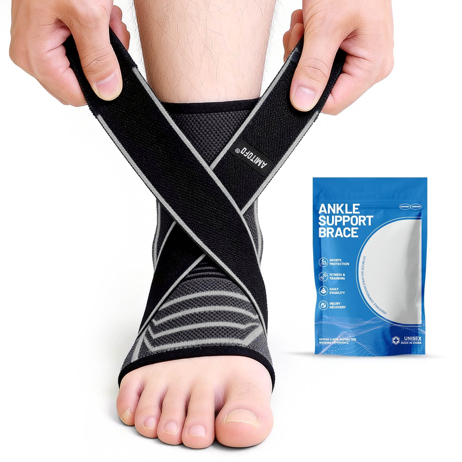 AMITOFO Ankle Brace for Sprained Ankle, Plantar Fasciitis & Medium, Grey