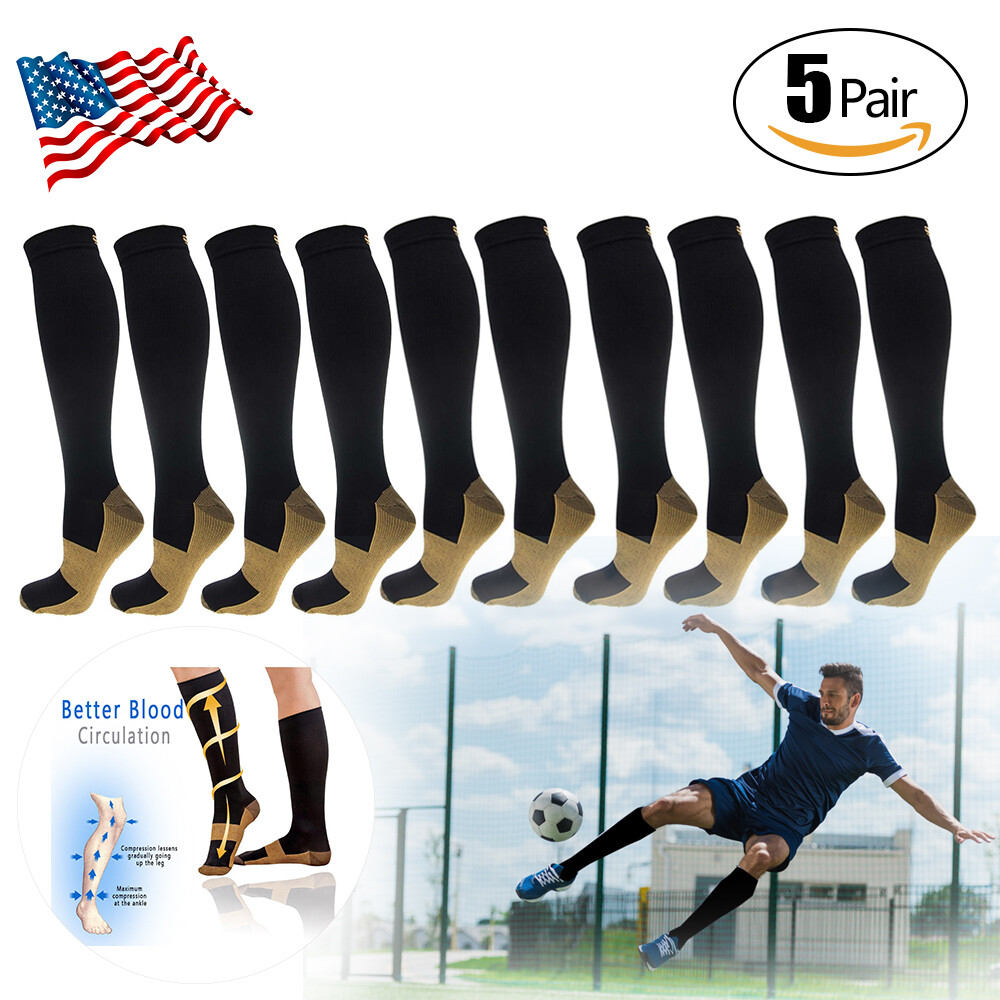 5 Pairs Copper Compression Socks 20-30mmHg Graduated Support Men’s Women’s