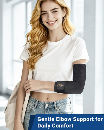 Vlela Elbow Compression Sleeve with Adjustable Strap – Tennis Medium, Black