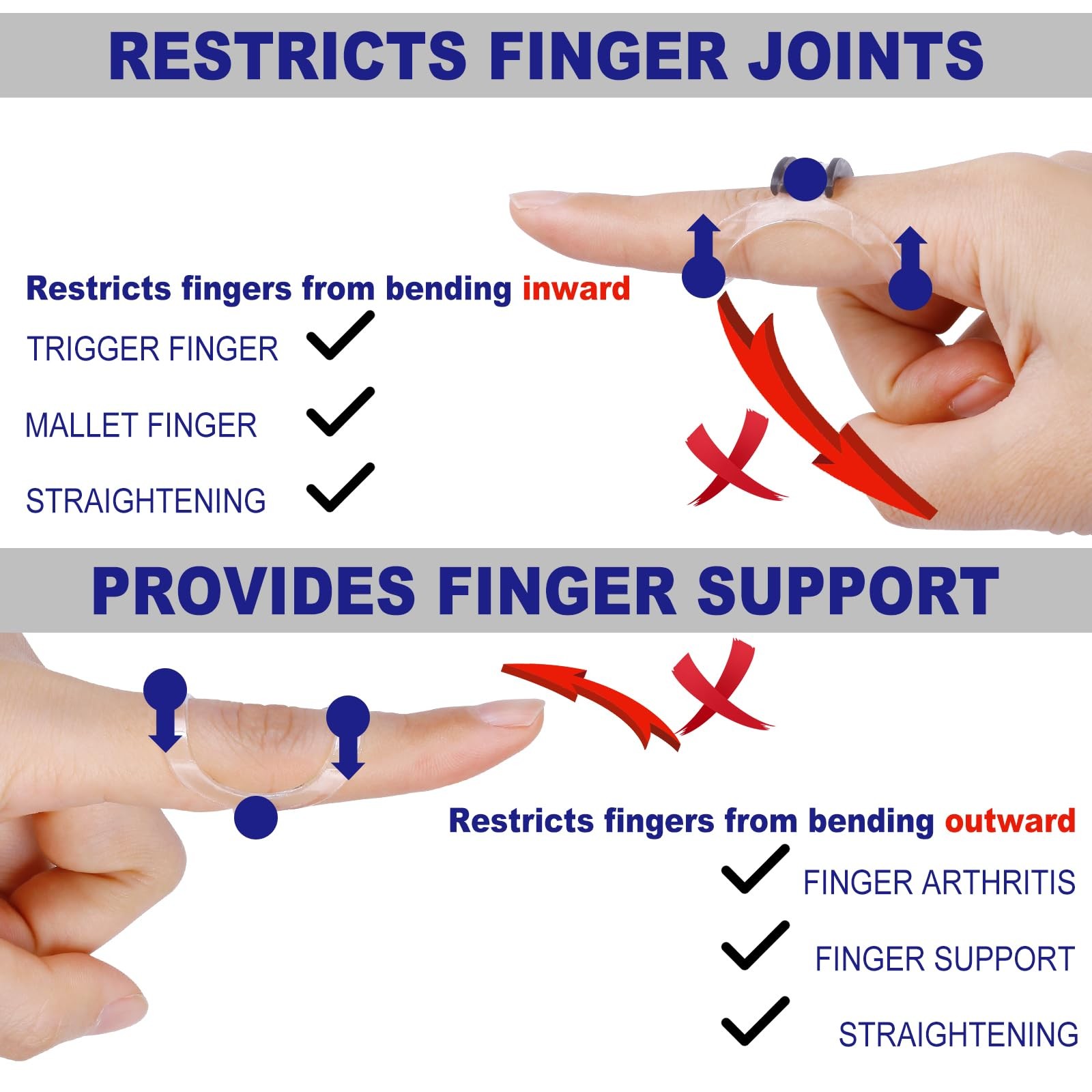 RonJea 8Pcs Clear Oval Finger Splints & Click-Lock Size 8-11,