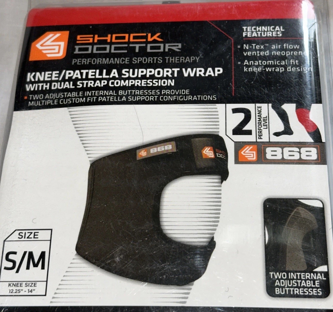Shock Doctor KNEE / PATELLA support wrap dual strap compression sz S/M black new
